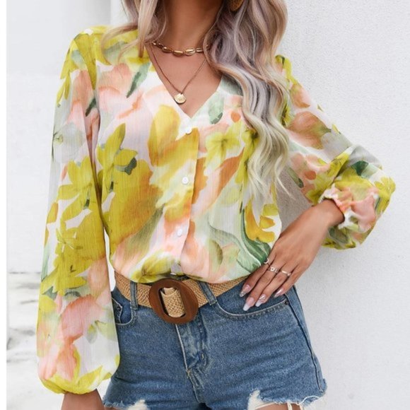 Tops - Gold Shimmer Chiffon Blouse